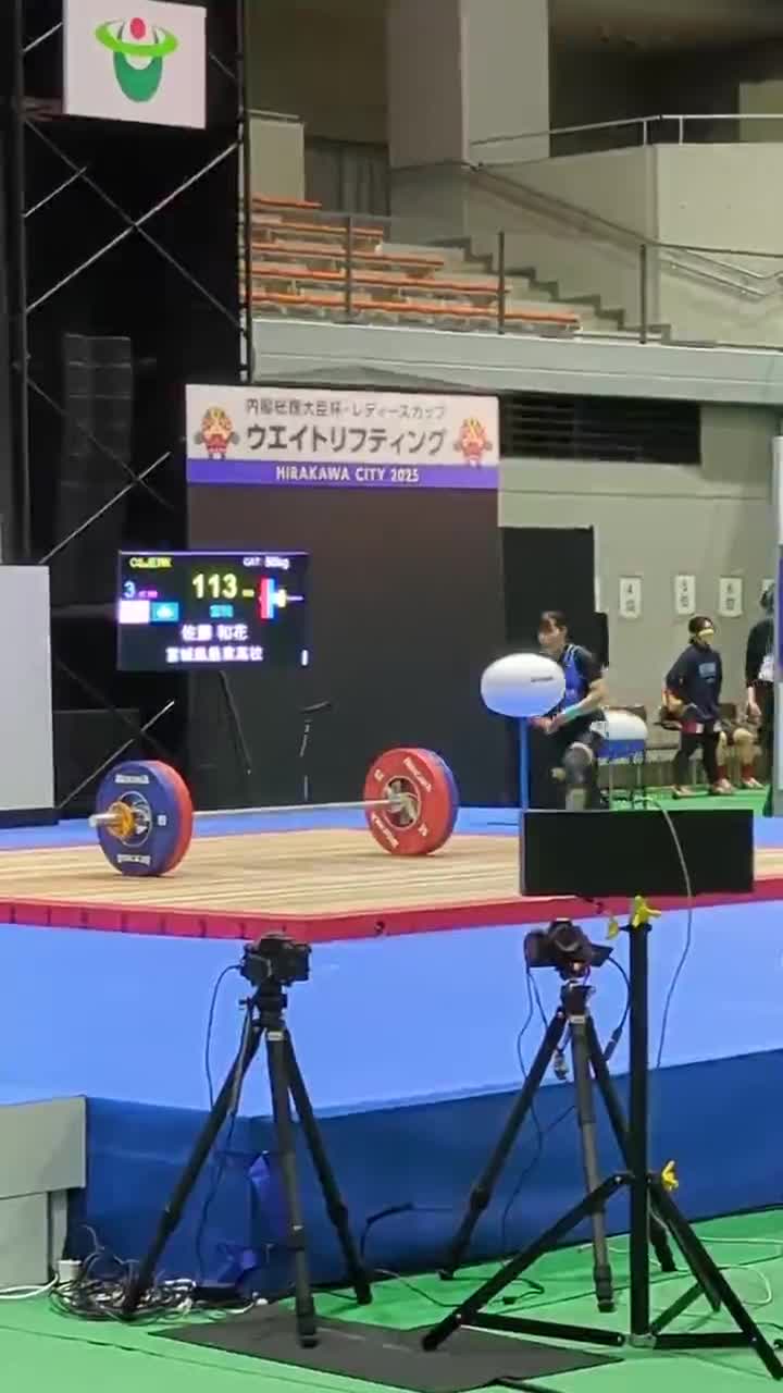 令和7年度レディースカップ　58㎏級佐藤和花のクリーン＆ジャーク　日本高校新、ジュニア日本新